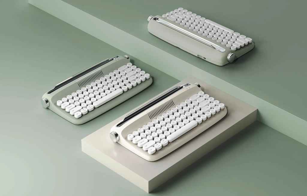 B307 Rechargeable Retro Bluetooth Wireless Keyboard with ABS Construction, Universal Compatibility, and Choose from White, Ivory Yellow, Green, Pink, or Sand Beige Colour Options