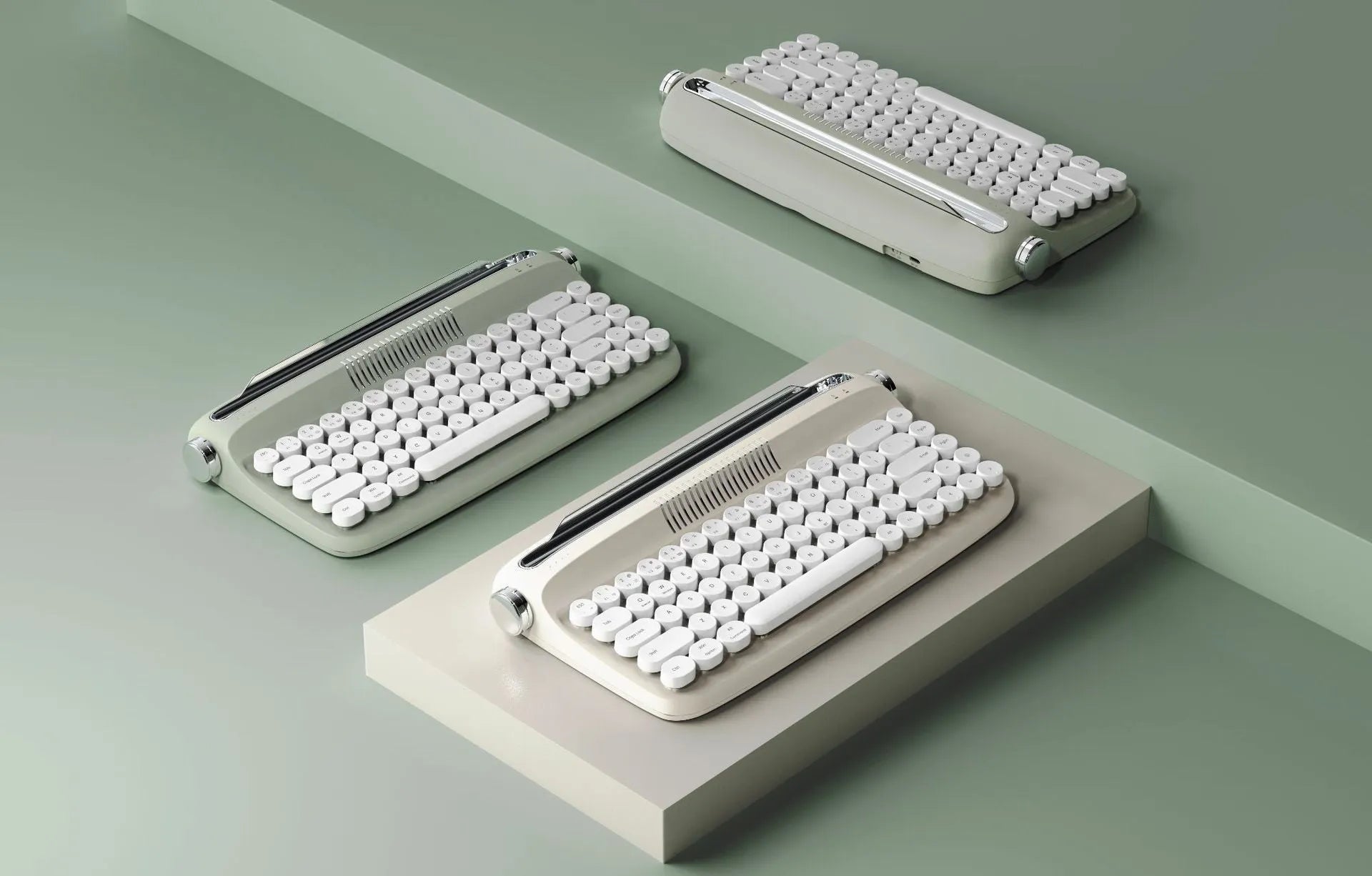 B307 Rechargeable Retro Bluetooth Wireless Keyboard with ABS Construction, Universal Compatibility, and Choose from White, Ivory Yellow, Green, Pink, or Sand Beige Colour Options