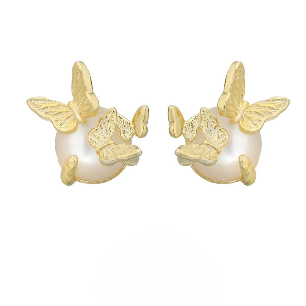 Butterfly design ear studs in 925 silver with electroplated gold or white gold finish