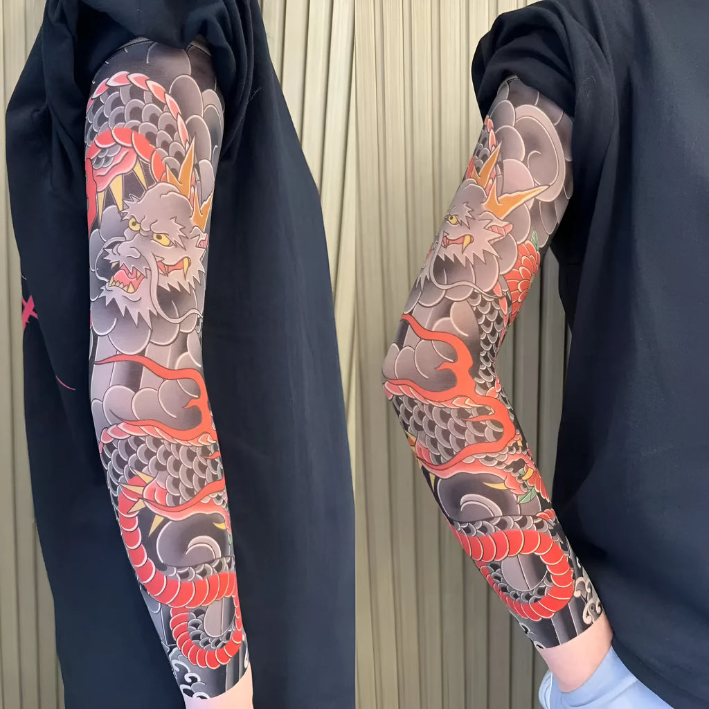Unisex nylon sun protection ice sleeve with dragon pattern for outdoor sports