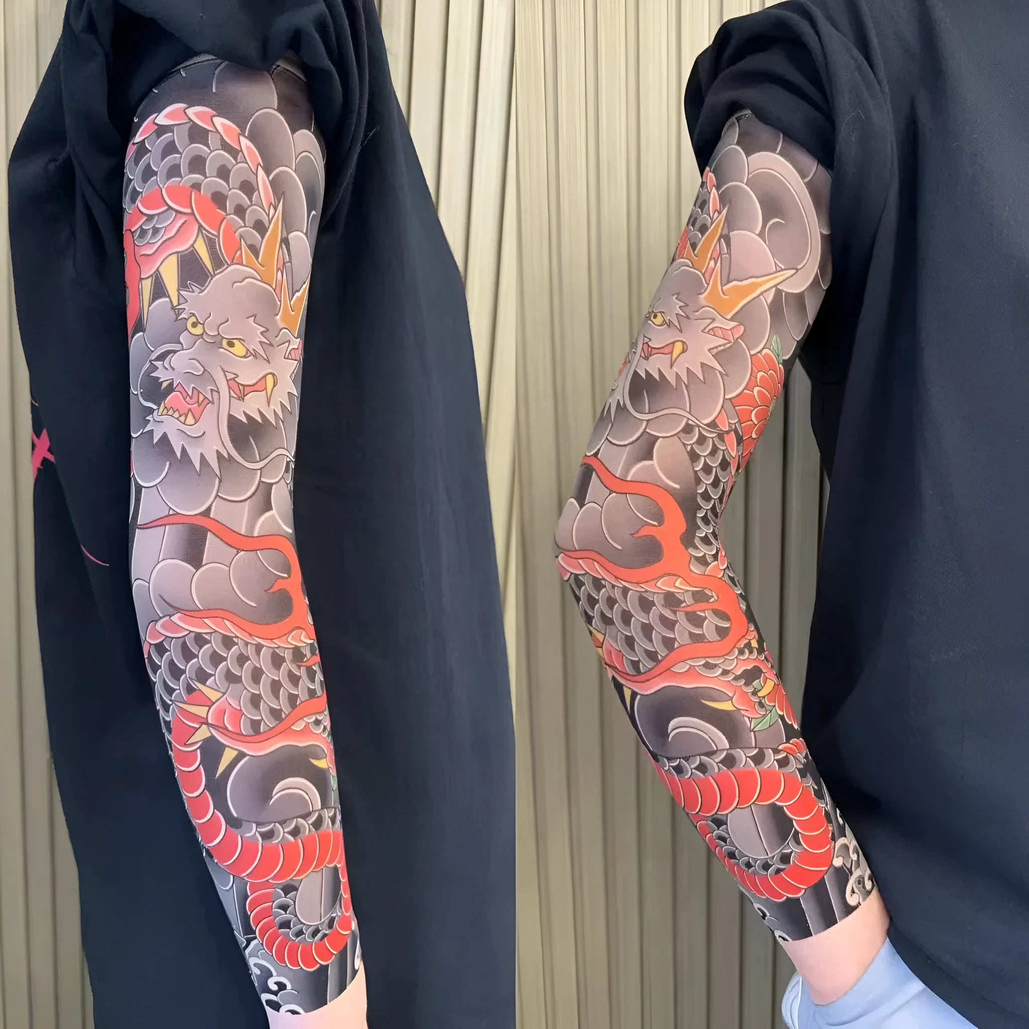 Unisex nylon sun protection ice sleeve with dragon pattern for outdoor sports
