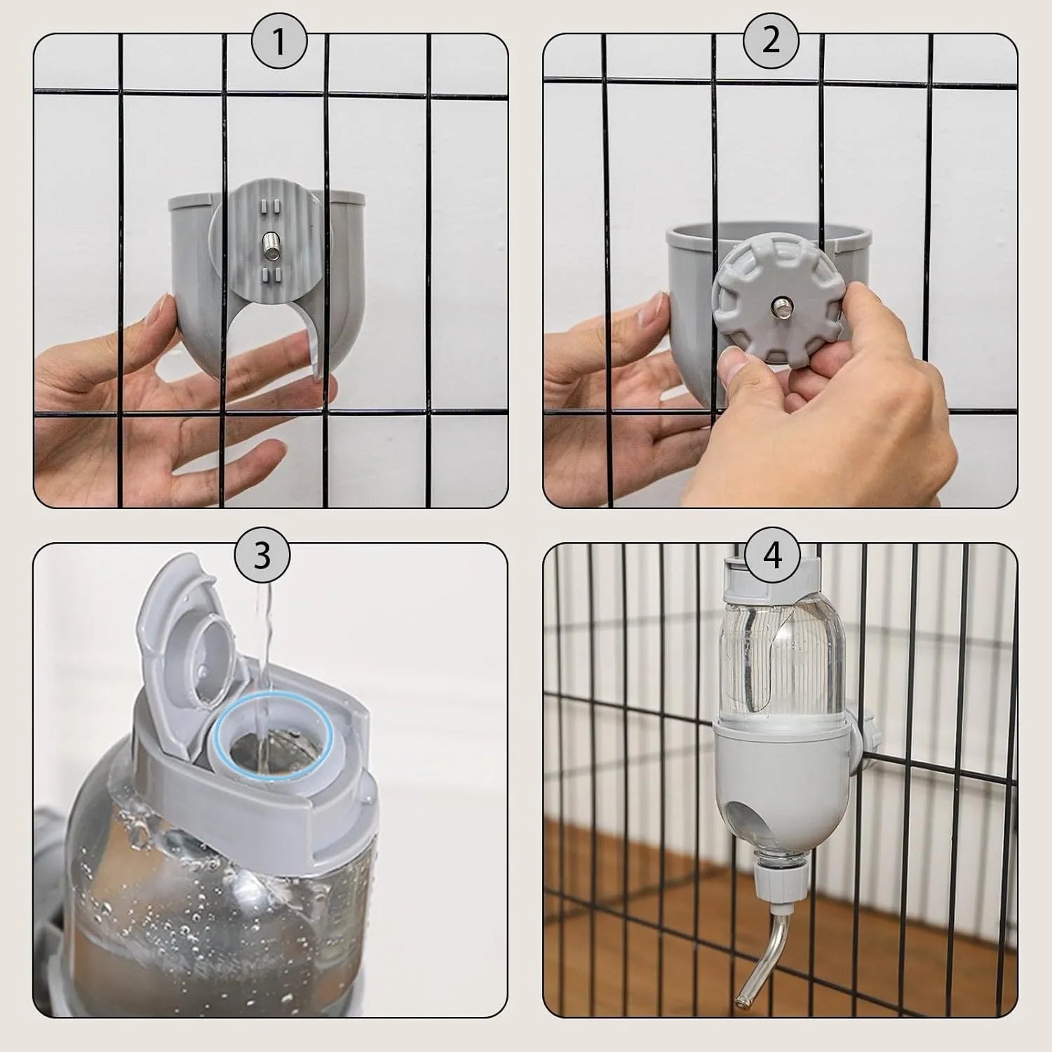 Blue small animal water bottle with rotatable nozzle and stainless steel ball valve for cage mounting.