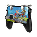 A black mobile phone plug-in gamepad handle attached to a smartphone.