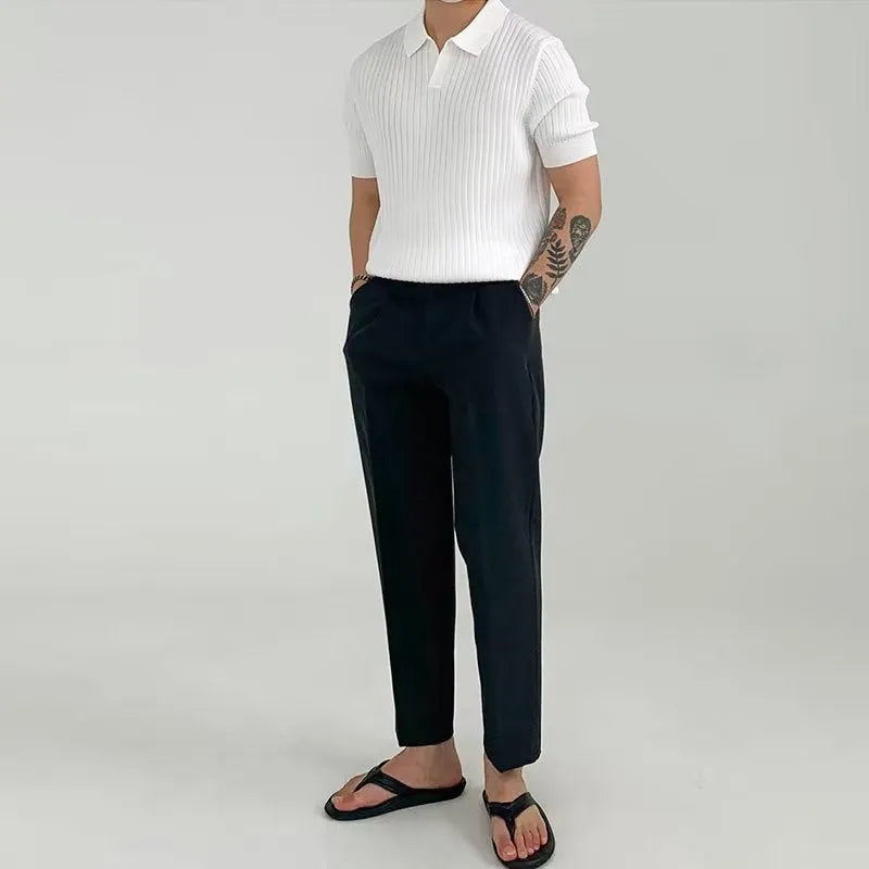Men's cotton blend solid colour loose fit polo shirt in white with half sleeves