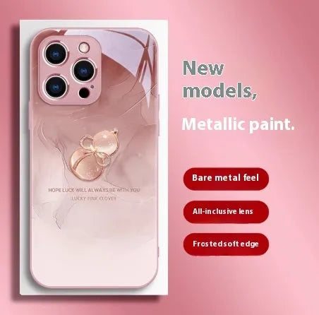 Tempered glass phone case with watercolour blooming gourd metallic paint lens design, compatible with iPhone 15 Pro Max
