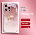 Tempered glass phone case with watercolour blooming gourd metallic paint lens design, compatible with iPhone 15 Pro Max