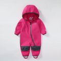 Baby outdoor fleece-lined softshell romper jumpsuit for unisex winter wear in grey