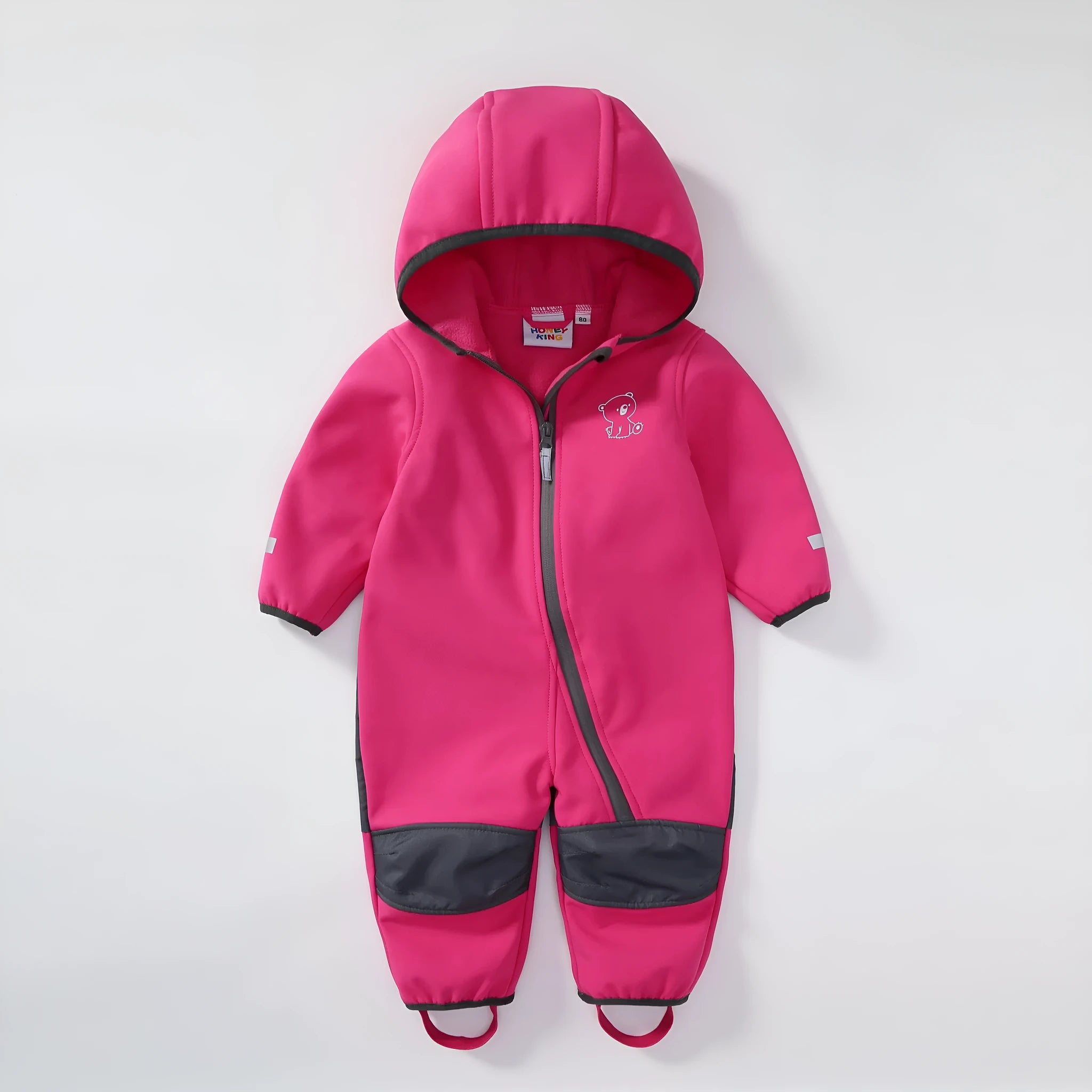 Baby outdoor fleece-lined softshell romper jumpsuit for unisex winter wear in grey