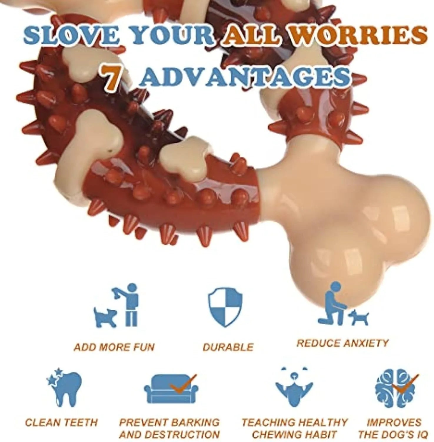 Bone-shaped natural rubber pet molar chew toy shown in two sizes