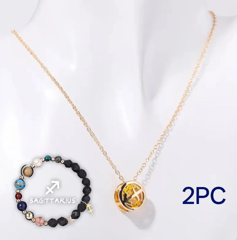 A natural stone beaded necklace and matching bracelet set laid flat, showing the textured stone beads.