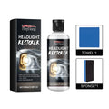 Headlight restoration kit with polishing fluid bottle, applicator sponge, and polishing cloth