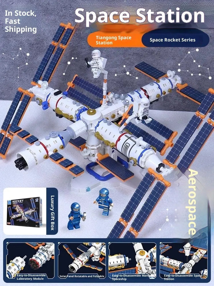 Space dawn earth instrument building blocks toy set with small particle plastic pieces in colour box