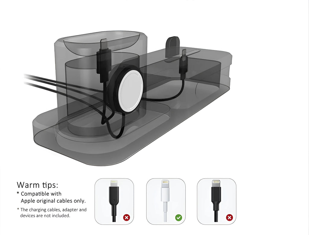 3 in 1 silicone charging stand for mobile phone, watch and headset on desk, compatible with iPhone