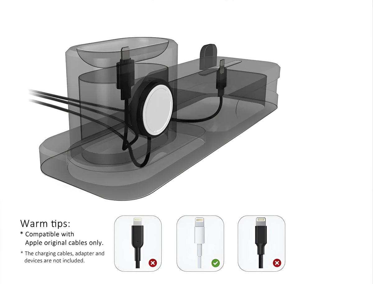 3 in 1 silicone charging stand for mobile phone, watch and headset on desk, compatible with iPhone