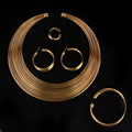 Women's jewellery set with alloy multi-layer bracelet, ring, and earrings in exotic style electroplated finish