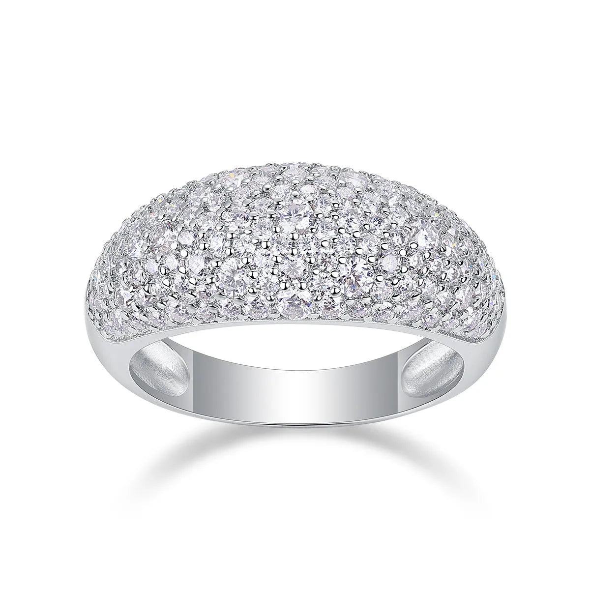 Moissanite wedding ring set in S925 silver with platinum plating, starry night design, on a white background