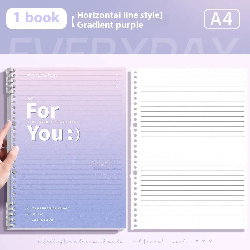 Removable coil gradient notebook with PP cover in green, blue, pink, and purple colour options