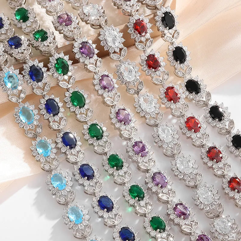 Personality Trend women's simple inlaid zircon bracelet in environmentally friendly alloy, shown in one of nine gemstone colour options.