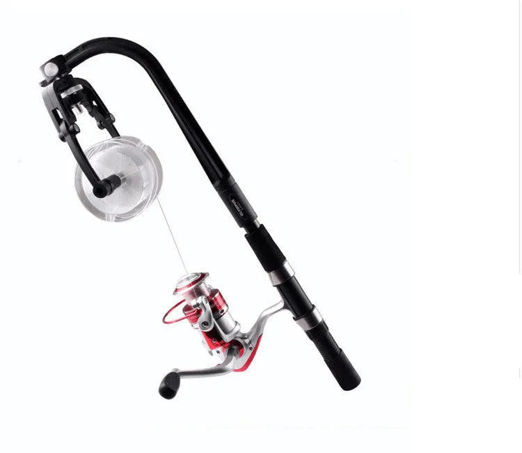 Black fishing line winder tool with adjustable tension mechanism for solo spooling