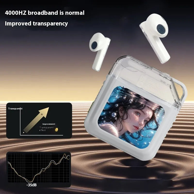 Grey and white active noise reduction Bluetooth headset with colour screen display
