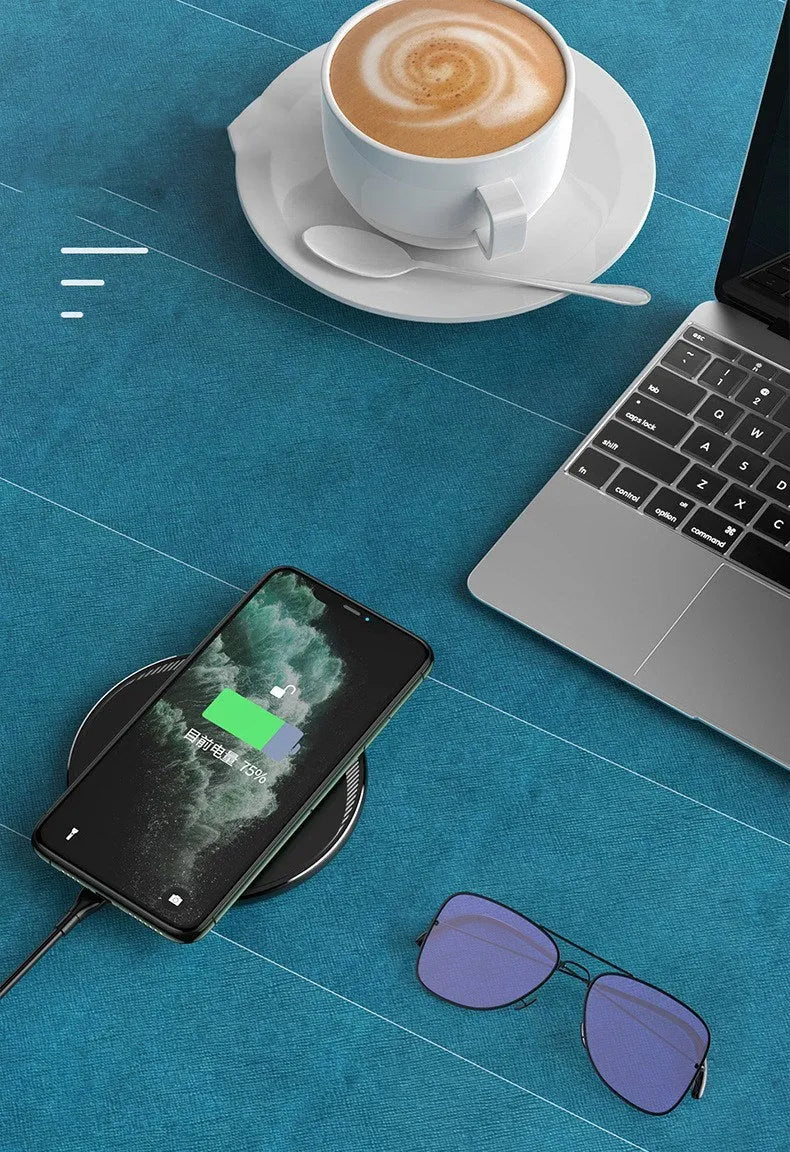 Kuulaa KL-CD16 black wireless disc charger for mobile phones with status indicator light