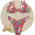 Red floral pattern women's underwire triangle bikini with briefs bottoms