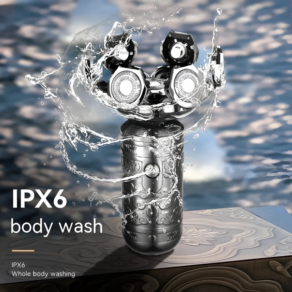Silver Black zinc alloy electric shaver with floating cutter head and USB cable