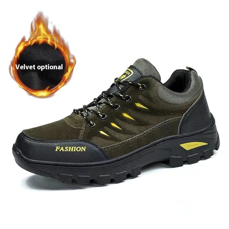Men's mid-top hiking shoes with suede upper, round toe, and lace-up closure in multiple colour options