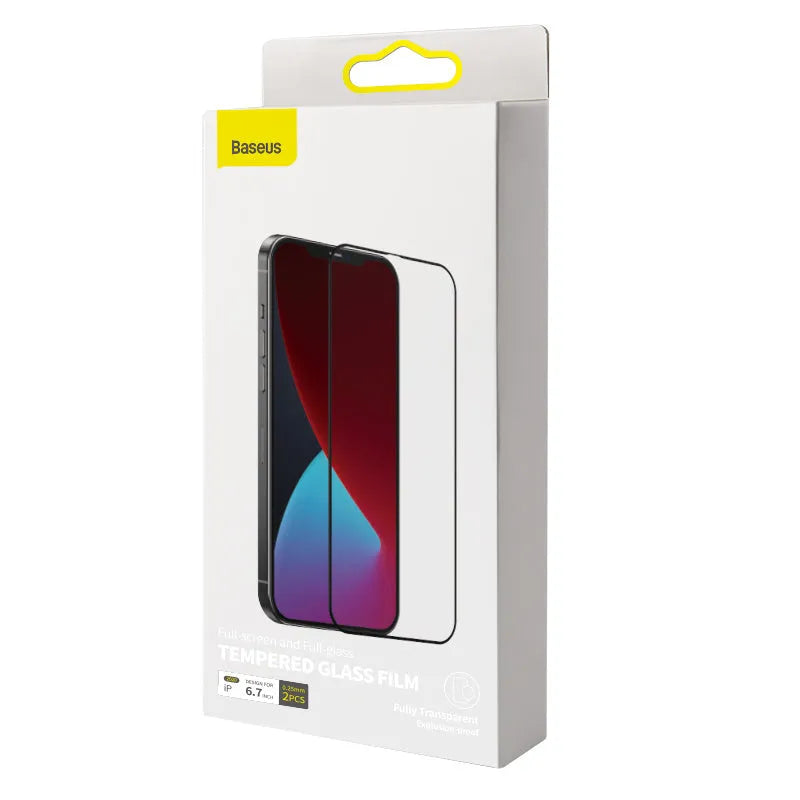 0.25mm tempered glass screen protector for iPhone 12 Mini, black, two-pack with cleaning bag