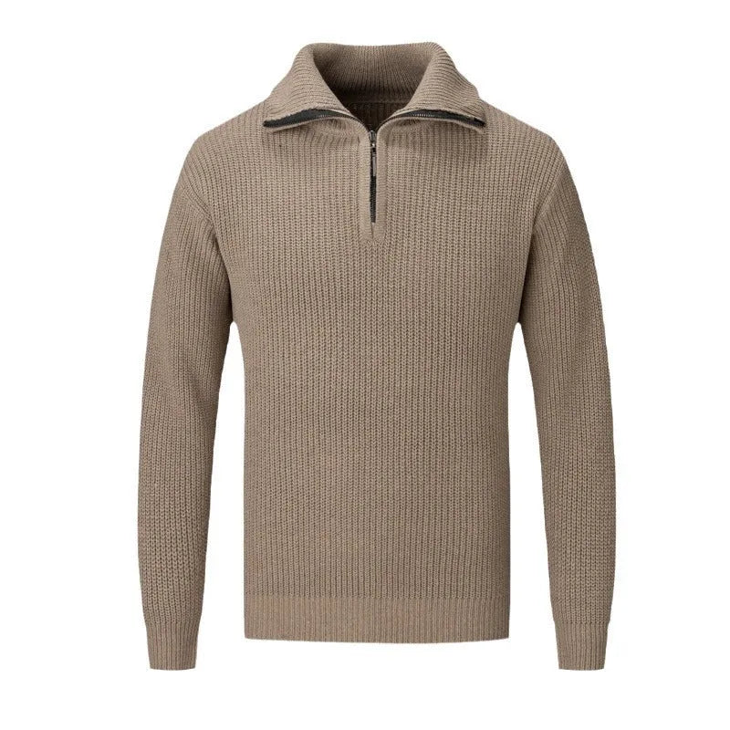 Men's slim fit solid colour pullover sweater in a polyester blend fabric for autumn and winter.