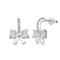 925 silver bowknot ear studs electroplated platinum finish on white background