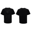 Men's drum black loose fit polyester t-shirt with three-dimensional cutting and short sleeves