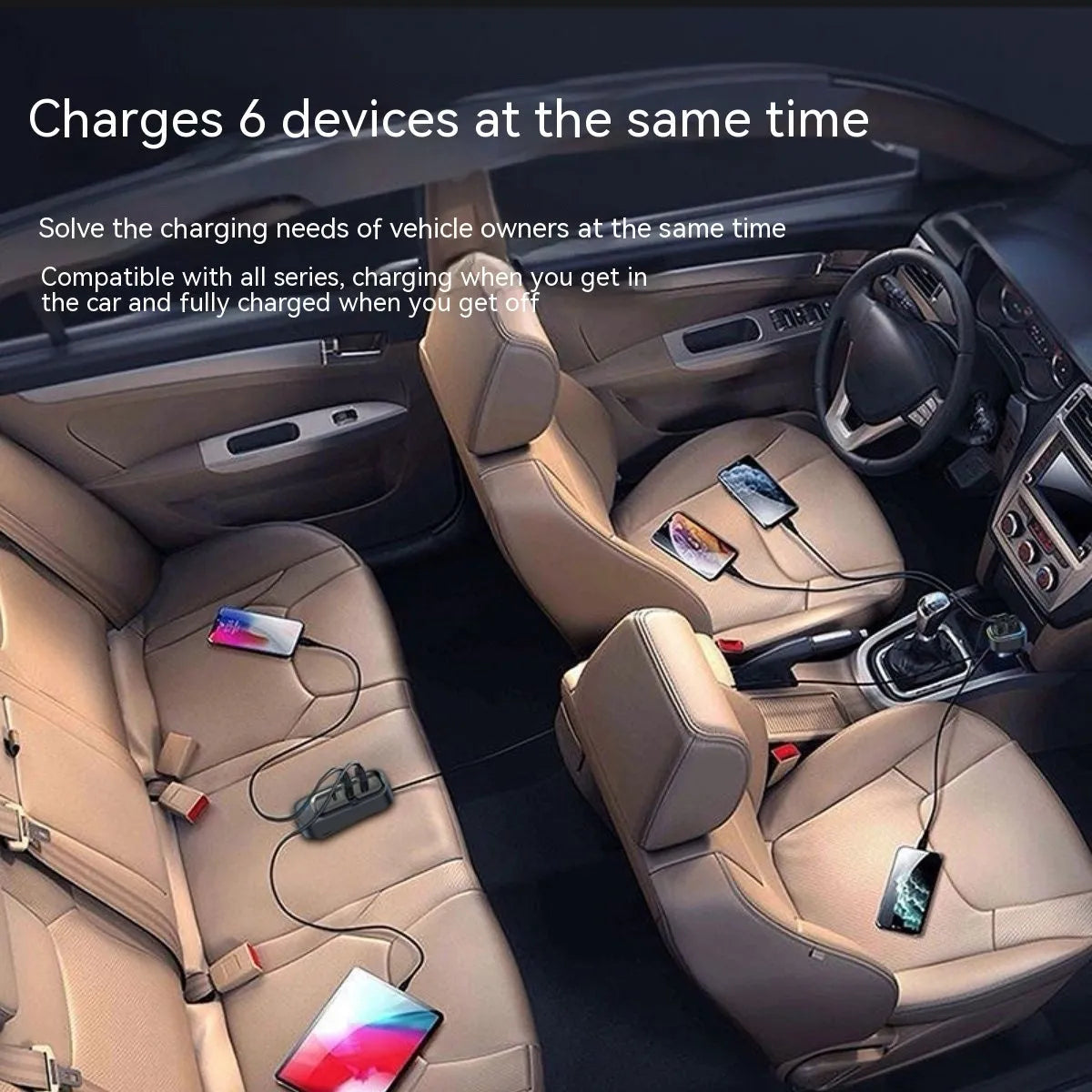 Automatic retractable car charger with QC3.0 fast charging, showing plug for 12V cigarette lighter socket.