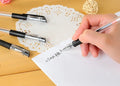 Black ink gel pen with 0.5mm carbon refill plastic body 14.5cm length