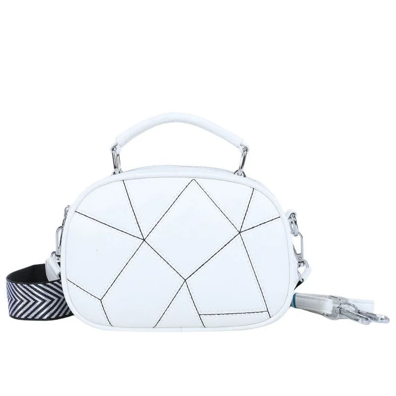 Three-layer patchwork small bag in round suitcase shape measuring 20x15 cm