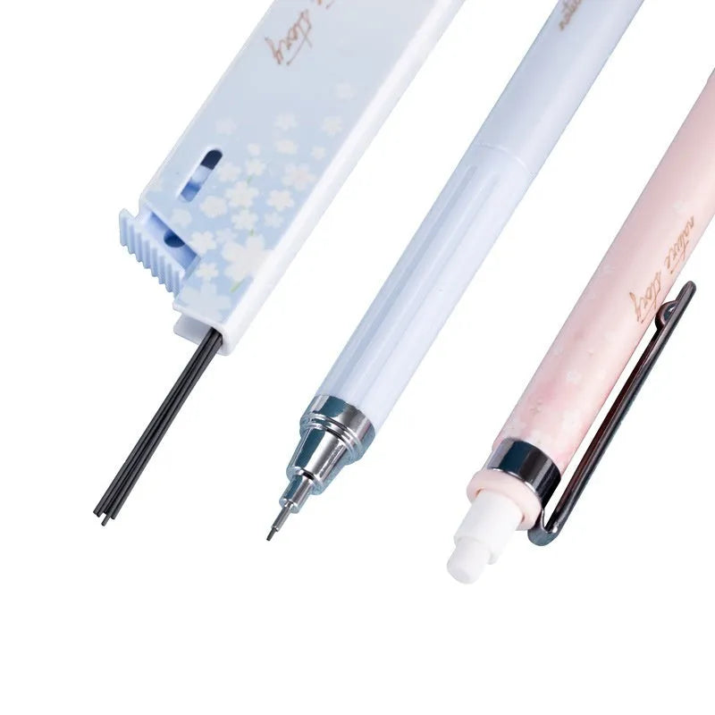 0.5mm cartoon automatic pencil set with three HB pencils and refill boxes in mixed colours