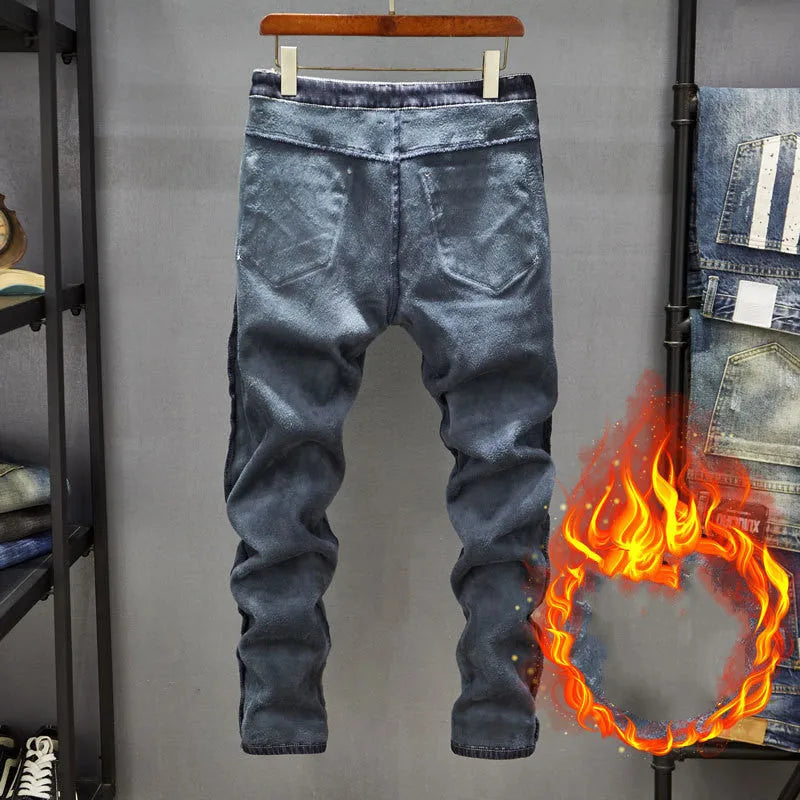 Slim-fit men's jeans in dark blue and light blue with micro-elasticity cotton denim fabric