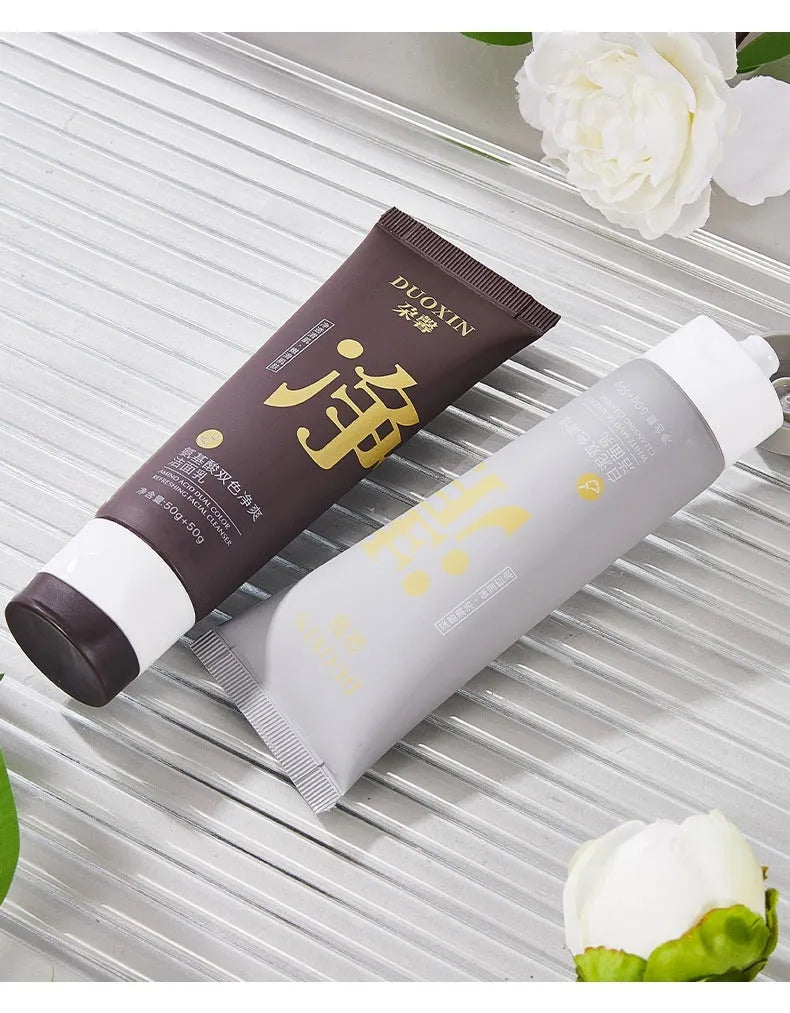 Amino acid facial cleanser tube with white clay formulation for neutral, oily and dry skin