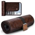 Men's black and light brown PU leather travel wash buggy bag for toiletries organisation