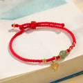 Handmade woven bracelet with 925 silver and Hetian jade, red carrying strap