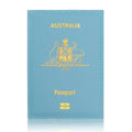 Light blue PU leather card bag passport wallet with ID and card slots on flat surface