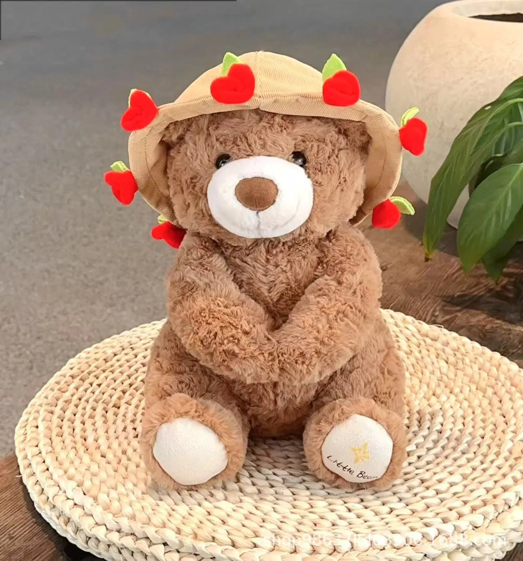 Rose bouquet bear doll plush toy in dark brown or light brown, small or large size, with one plush toy per pack