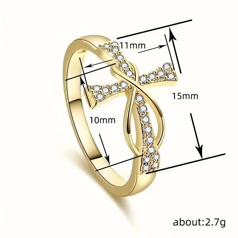 Geometric copper ring for women in gold colour finish, shown on a finger against a neutral background.