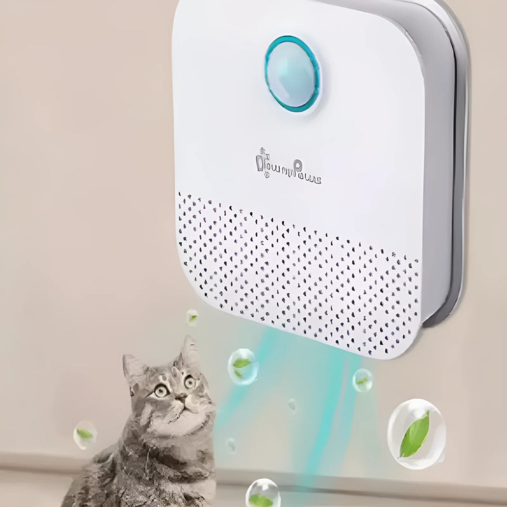 White DownyPaws Smart Cat Odor Purifier unit with USB charging port for litter box deodorisation.