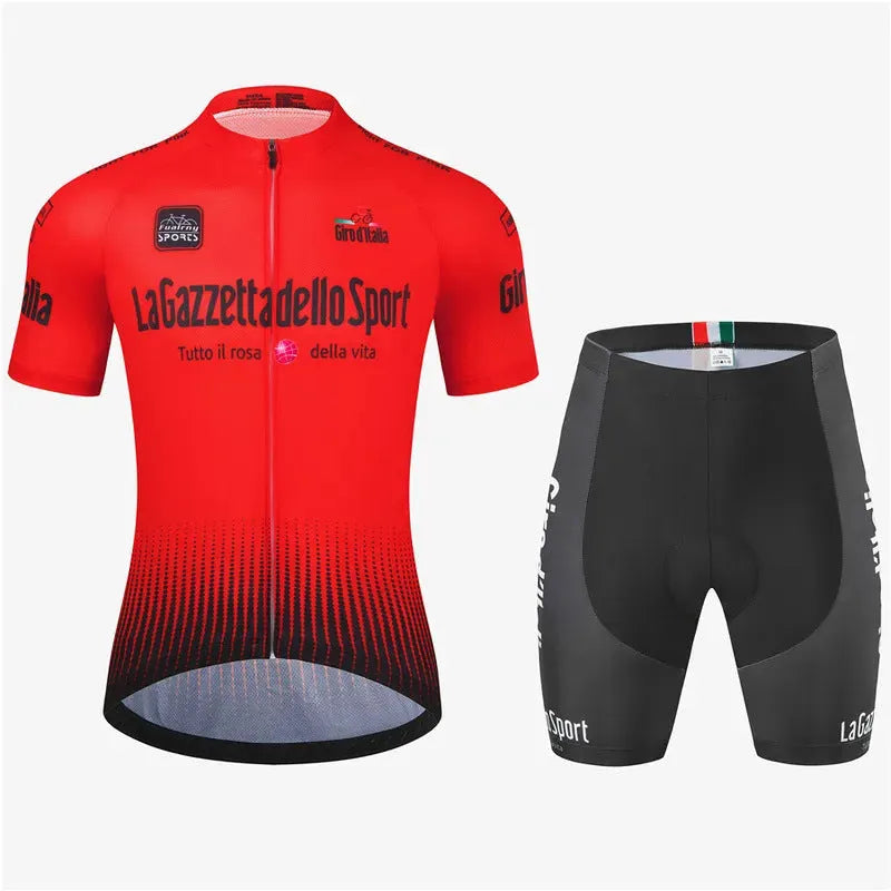 Short sleeve cycling suit in quick-dry polyester fabric with pattern design for road bike use