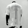 Men's black and white loose fit cotton t-shirt with letter print for business casual wear