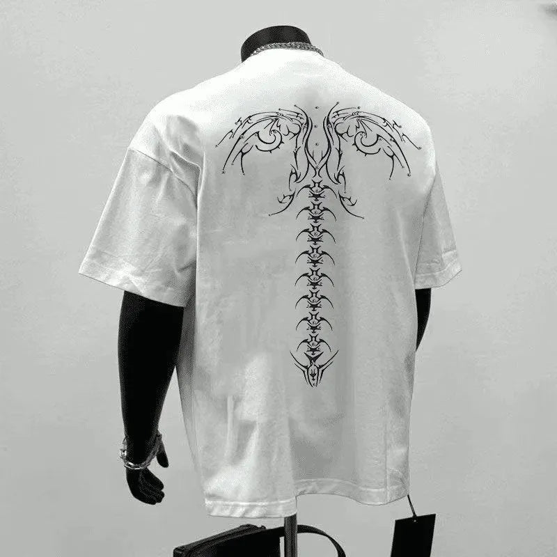 Men's black and white loose fit cotton t-shirt with letter print for business casual wear