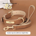 A blue double-layer leather dog collar with a matching mohair traction rope on a grey background.