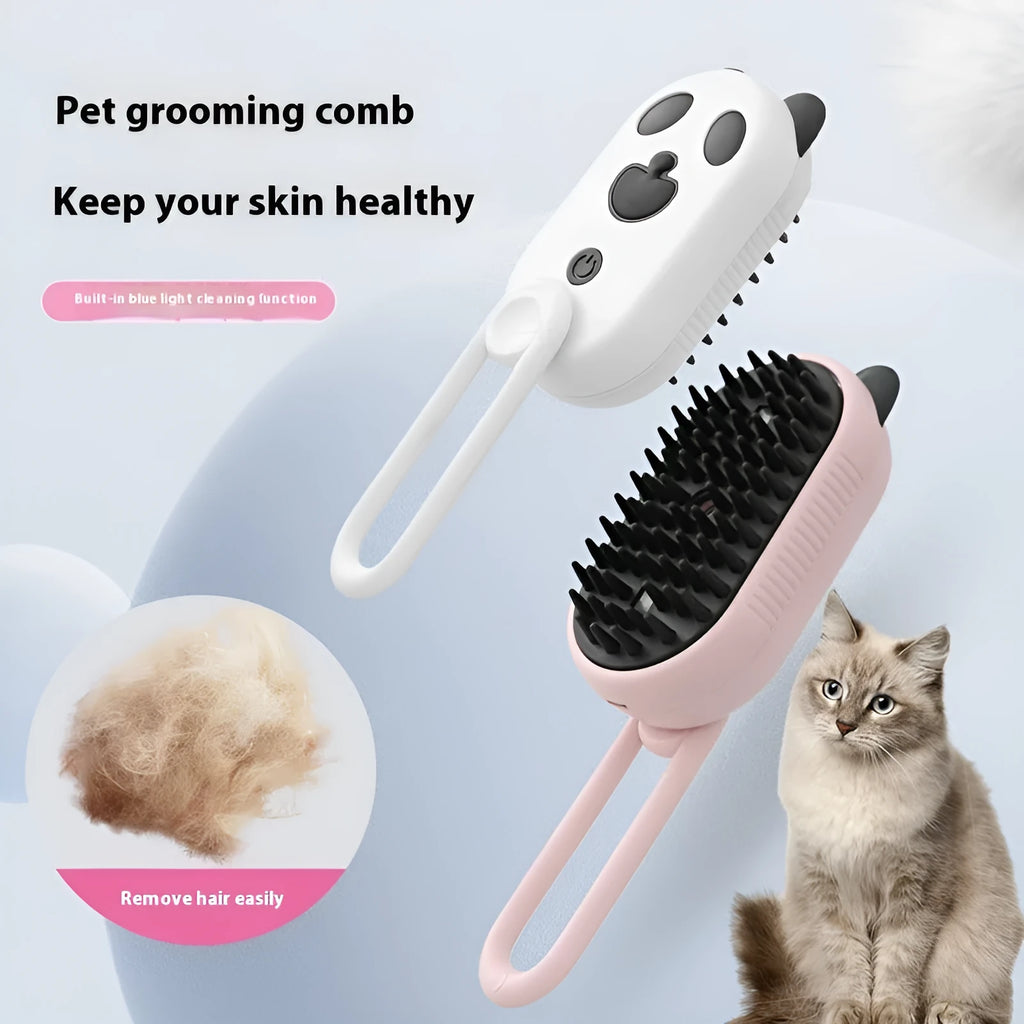 ABS plastic pet grooming comb with handle and integrated spray nozzle in a selected colour.