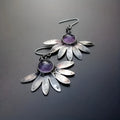 Purple resin Bohemian earrings with floral design and animal zodiac elements